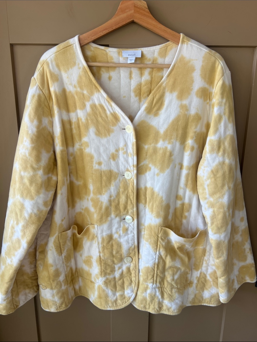 J.Jill Pure Jill XL Cotton Quilted Tie Dye Mustard White Jacket